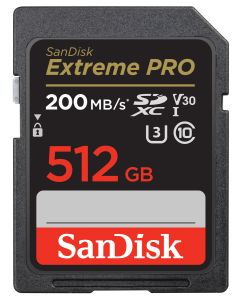 SanDisk 512 GB SDXC ExtremePro 200MB/s V30 UHS-I U3, Class 10 